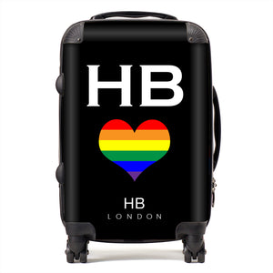 Personalised Black Pride Heart with White Font Initial Suitcase - HB LONDON