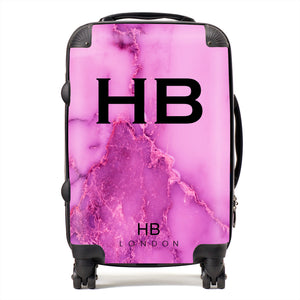 Personalised Purple Natural Marble with Black Font Initial Suitcase - HB LONDON