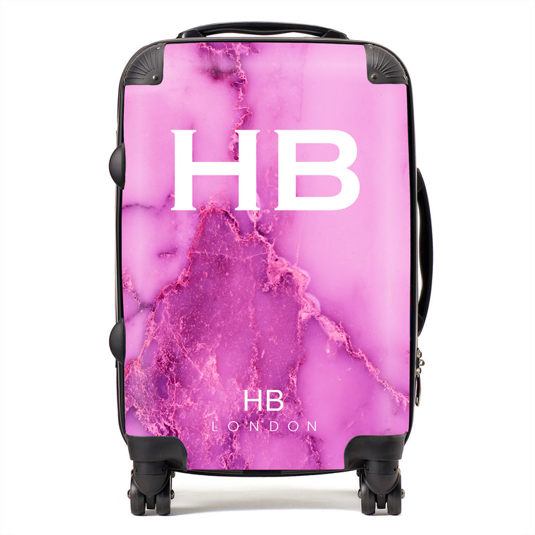 Personalised Purple Natural Marble with White Font Initial Suitcase - HB LONDON