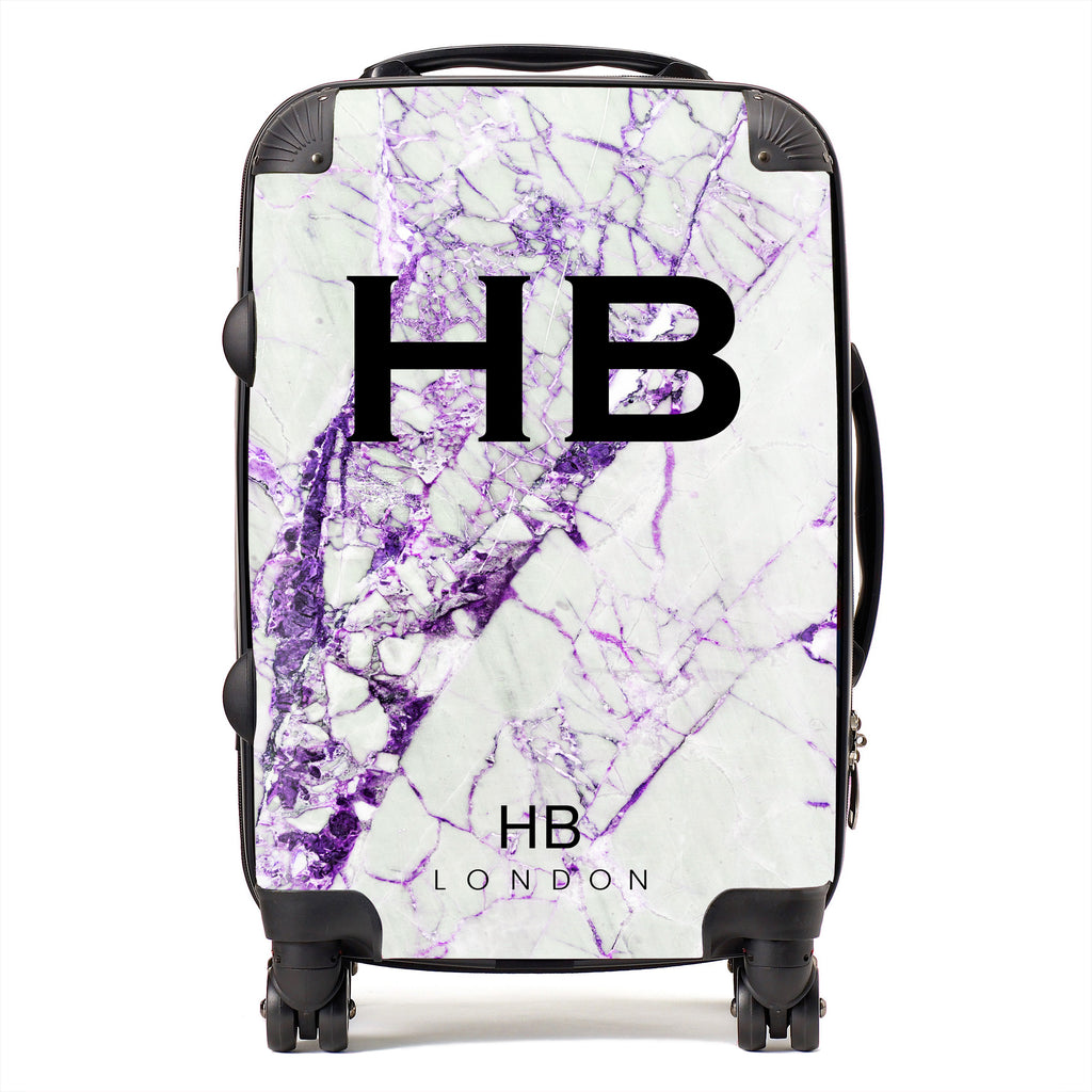 Personalised Purple Cracked Marble Initial Suitcase - HB LONDON