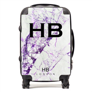 Personalised Purple Cracked Marble Initial Suitcase - HB LONDON