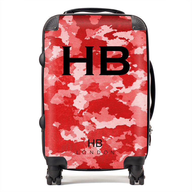 Personalised Red Camouflage with Black Font Initial Suitcase - HB LONDON