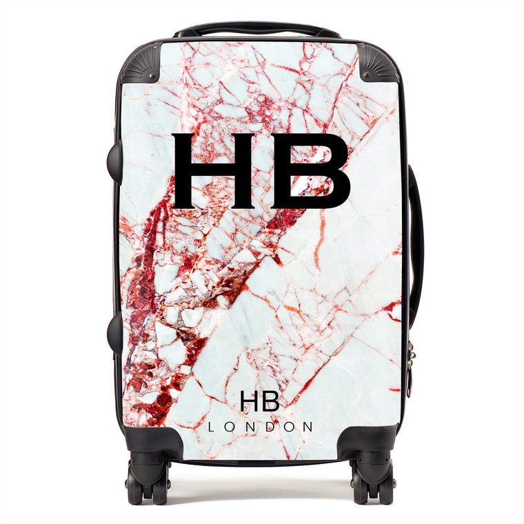 Personalised Red Cracked Marble Initial Suitcase - HB LONDON