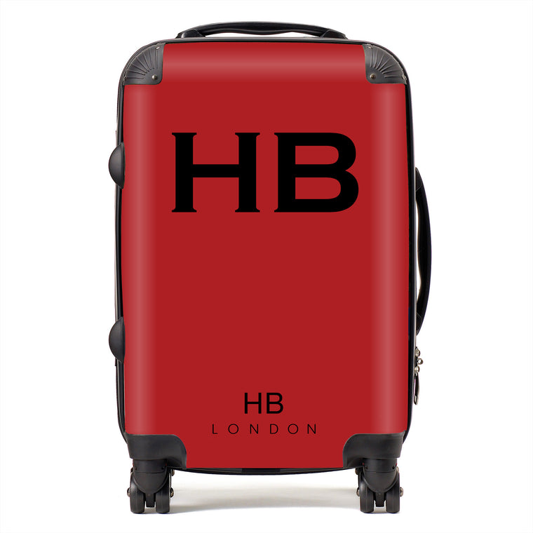 Personalised Red with Black Font Initial Suitcase - HB LONDON