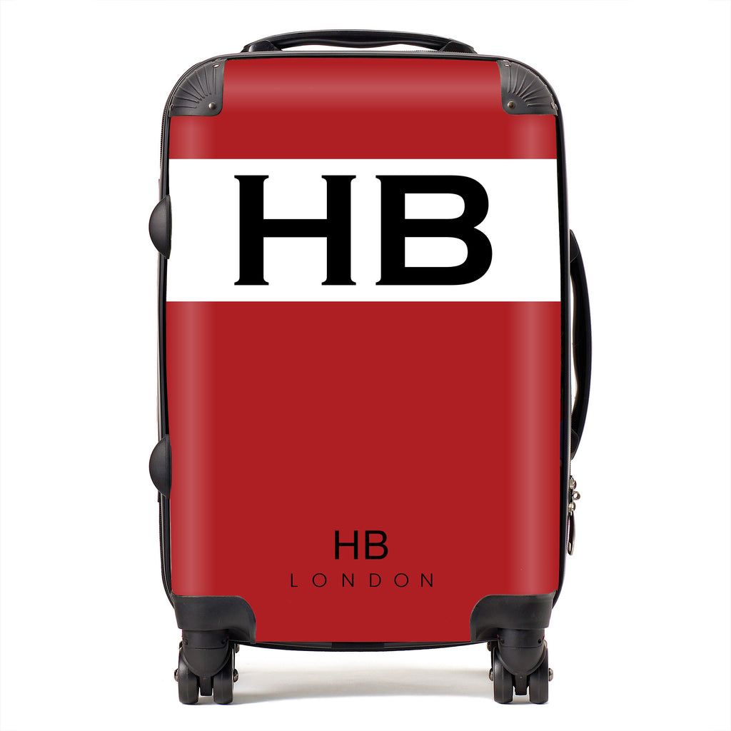 Personalised Red and White with Black Font Initial Suitcase - HB LONDON
