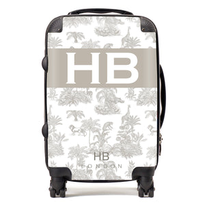 Personalised Greige Safari Toile with Original Font Initial Suitcase - HB LONDON