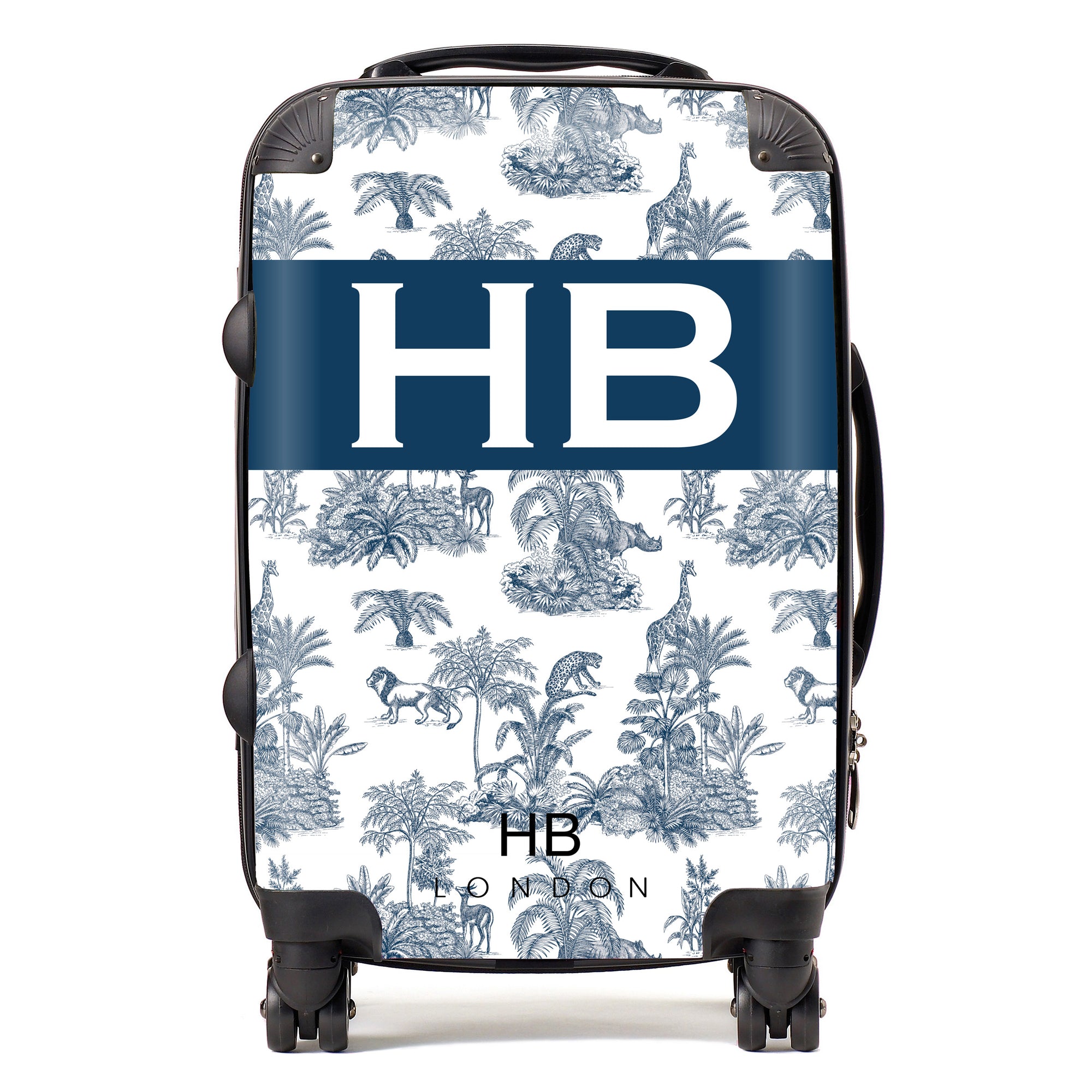 Personalised Navy Safari Toile with Original Font Initial Suitcase - HB LONDON