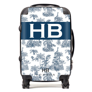 Personalised Navy Safari Toile with Original Font Initial Suitcase - HB LONDON