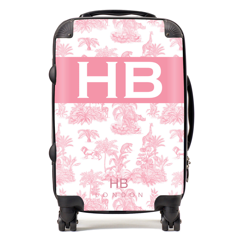 Personalised Pink Safari Toile with Original Font Initial Suitcase - HB LONDON
