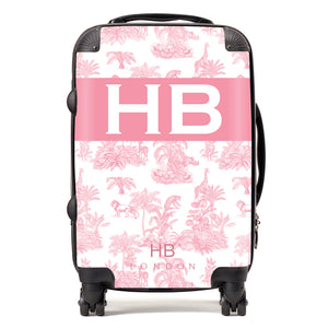 Personalised Pink Safari Toile with Original Font Initial Suitcase - HB LONDON