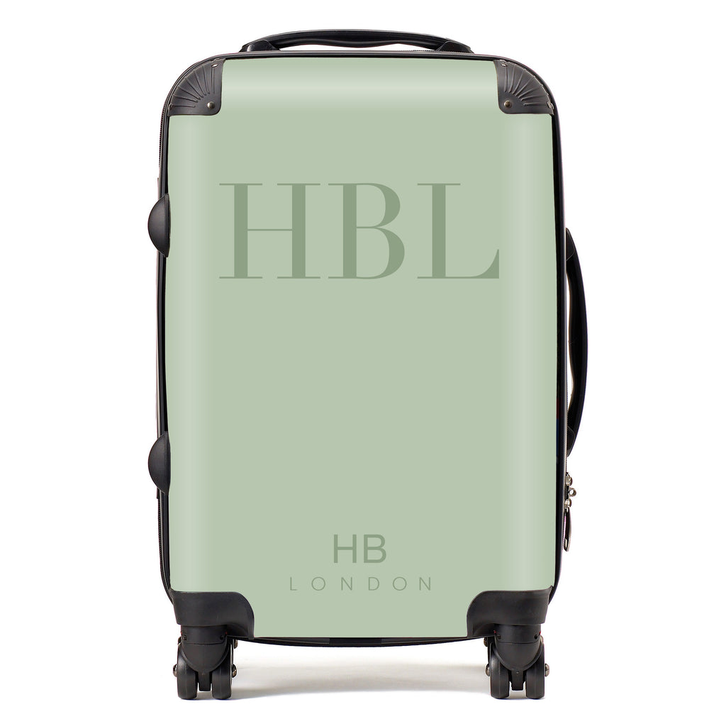 Personalised Sage Green Subtle Fashion Font Initial Suitcase - HB LONDON