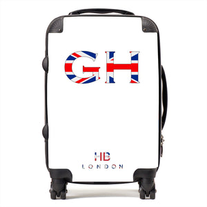 Personalised Spice Girl White with Union Jack Font Initial Suitcase - HB LONDON