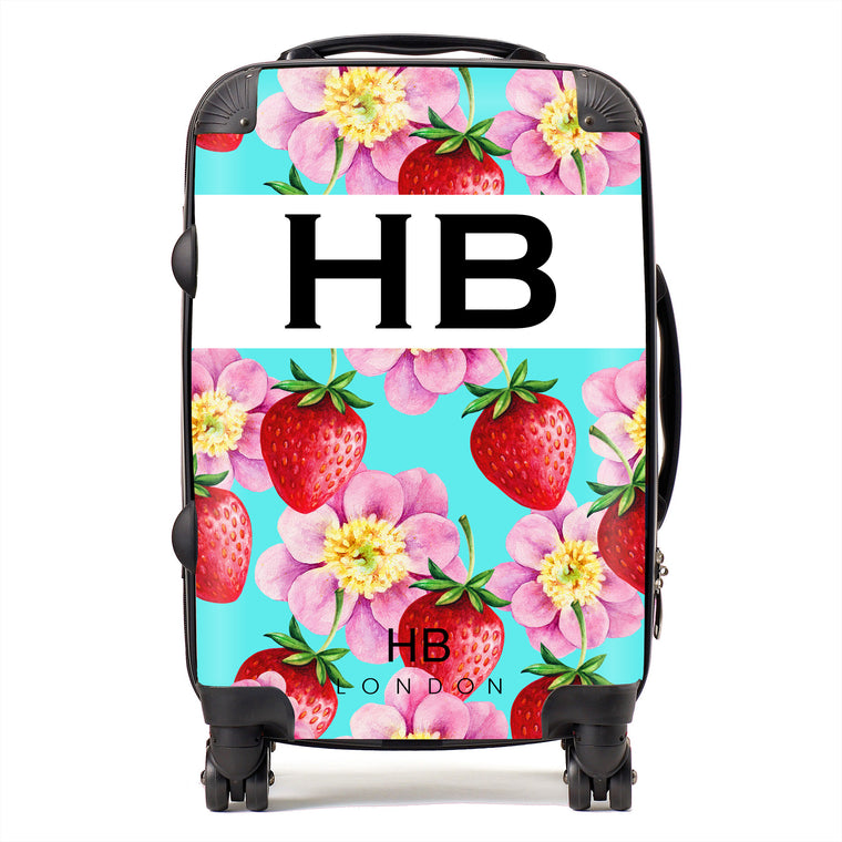 Personalised Strawberry Flowers Initial Suitcase - HB LONDON
