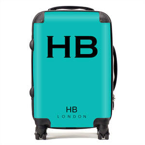 Personalised Tiffany Blue with Black Font Initial Suitcase - HB LONDON