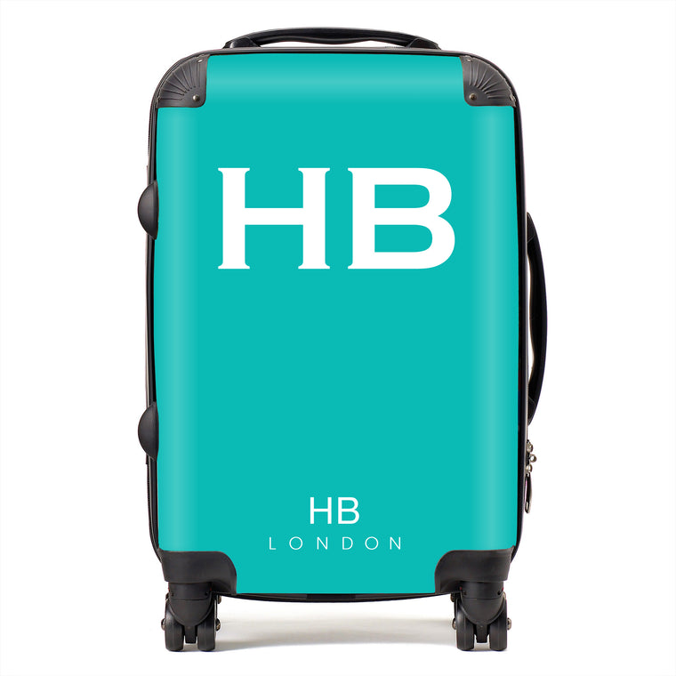 Personalised Tiffany Blue with White Font Initial Suitcase - HB LONDON
