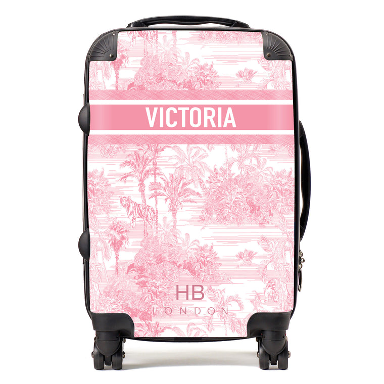 Personalised Pink Tiger Toile with Designer Font Initial Suitcase - HB LONDON
