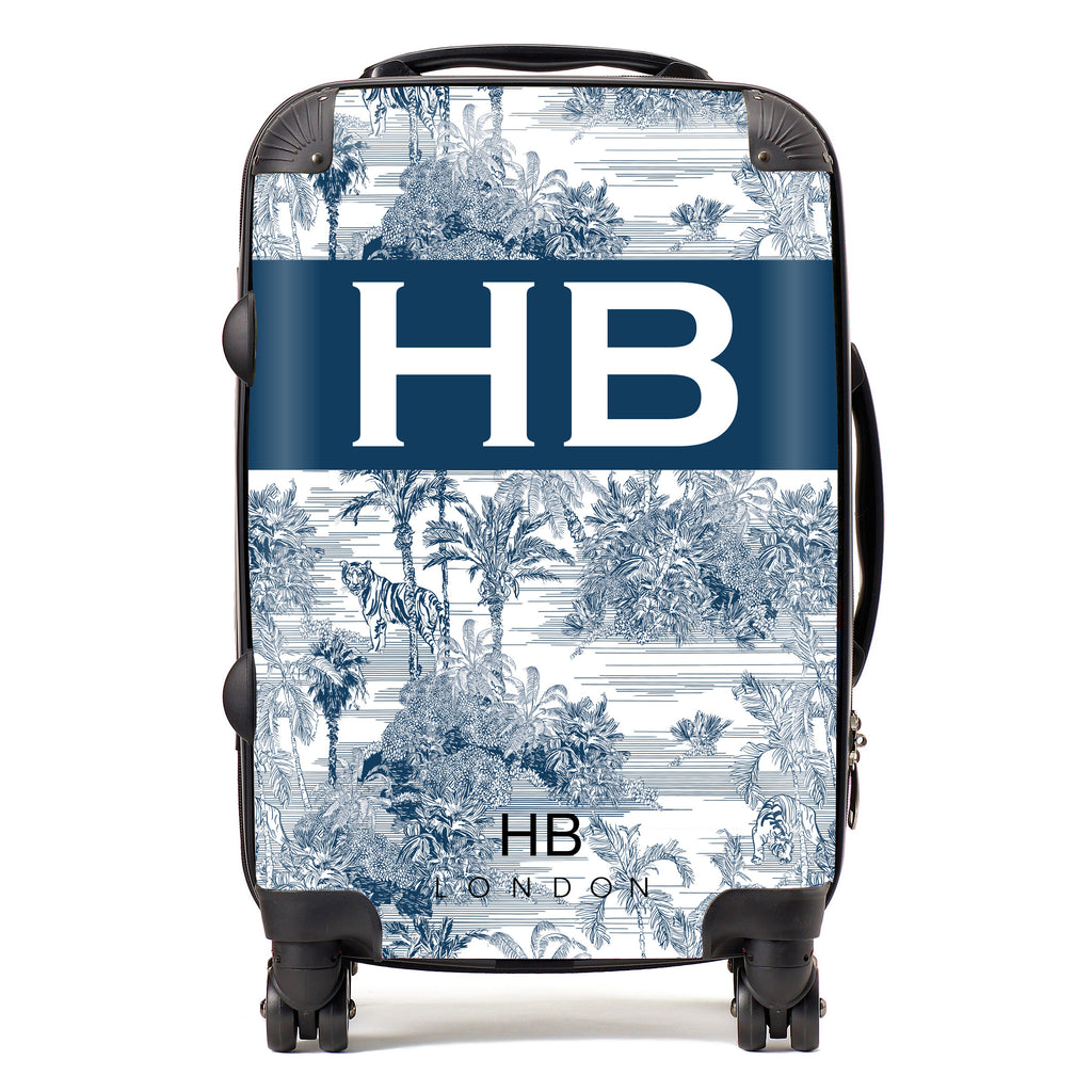 Personalised Navy Tiger Toile with Original Font Initial Suitcase - HB LONDON