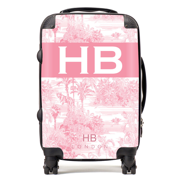 Personalised Pink Tiger Toile with Original Font Initial Suitcase - HB LONDON