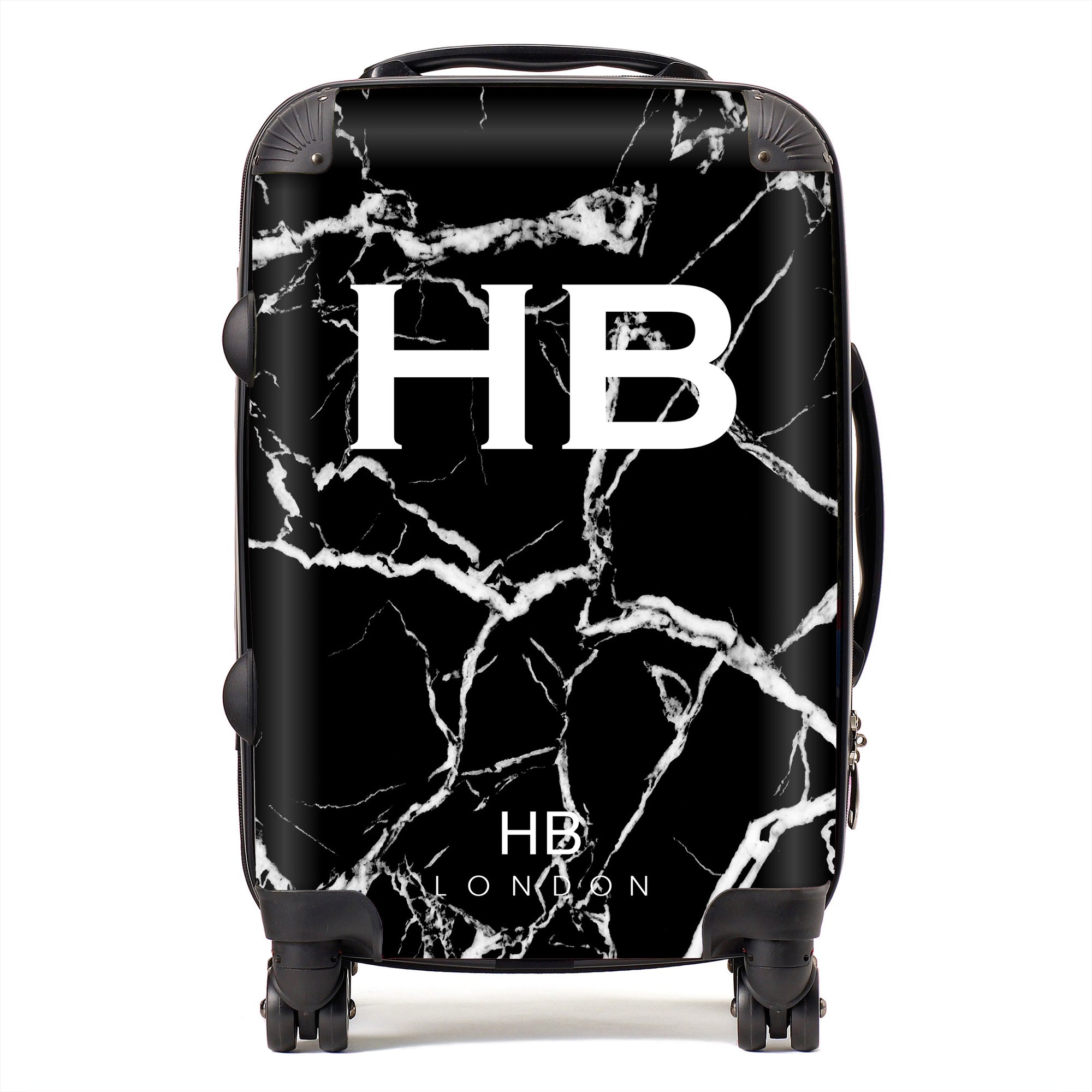 Personalised Black and White Marble Initial Suitcase - HB LONDON