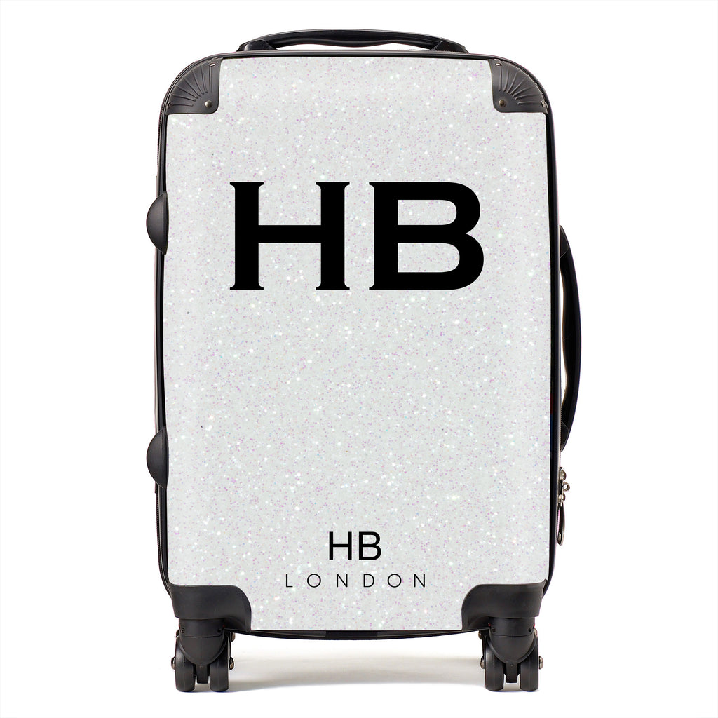 Personalised White Glitter Effect Initial Suitcase - HB LONDON