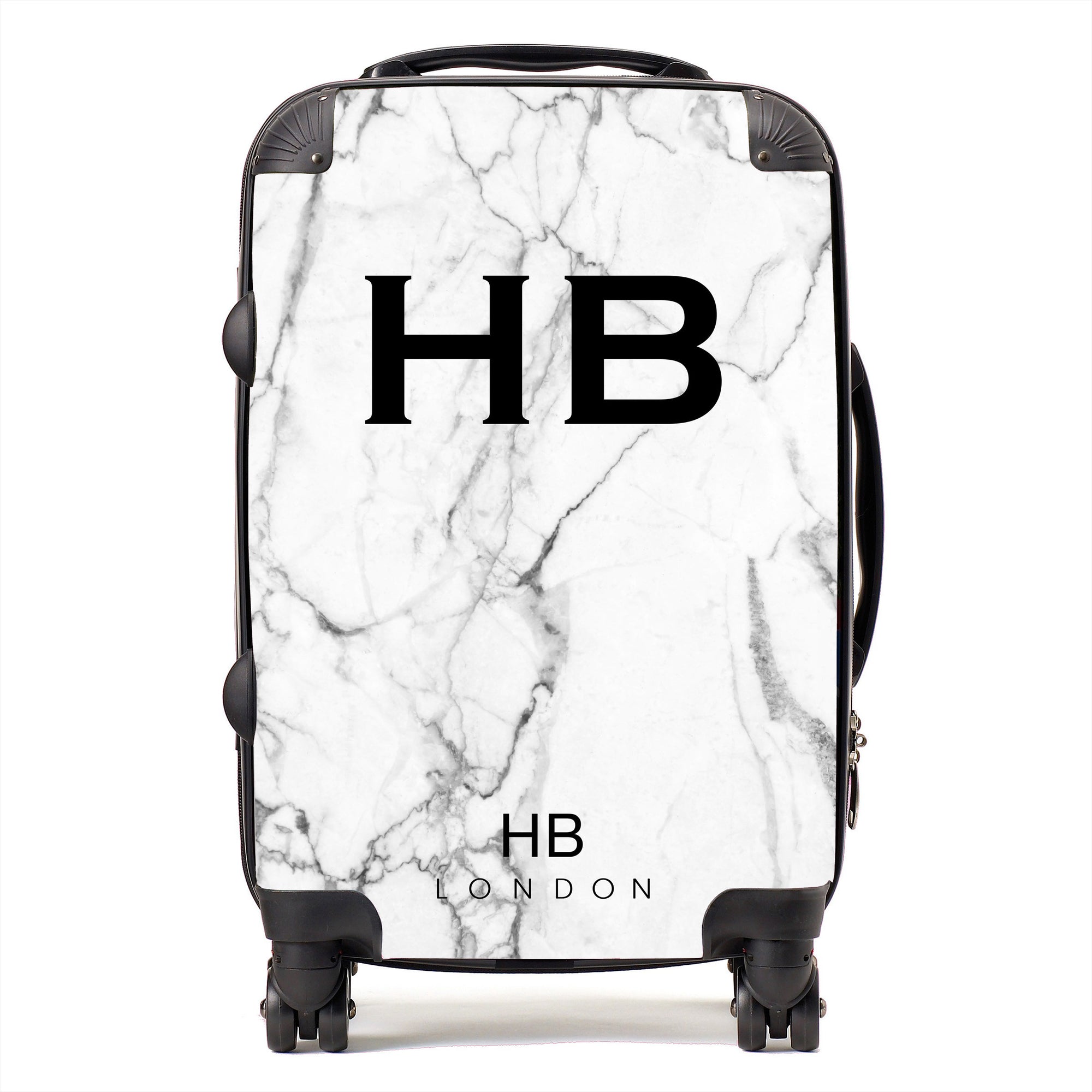 Personalised White Marble Initial Suitcase - HB LONDON