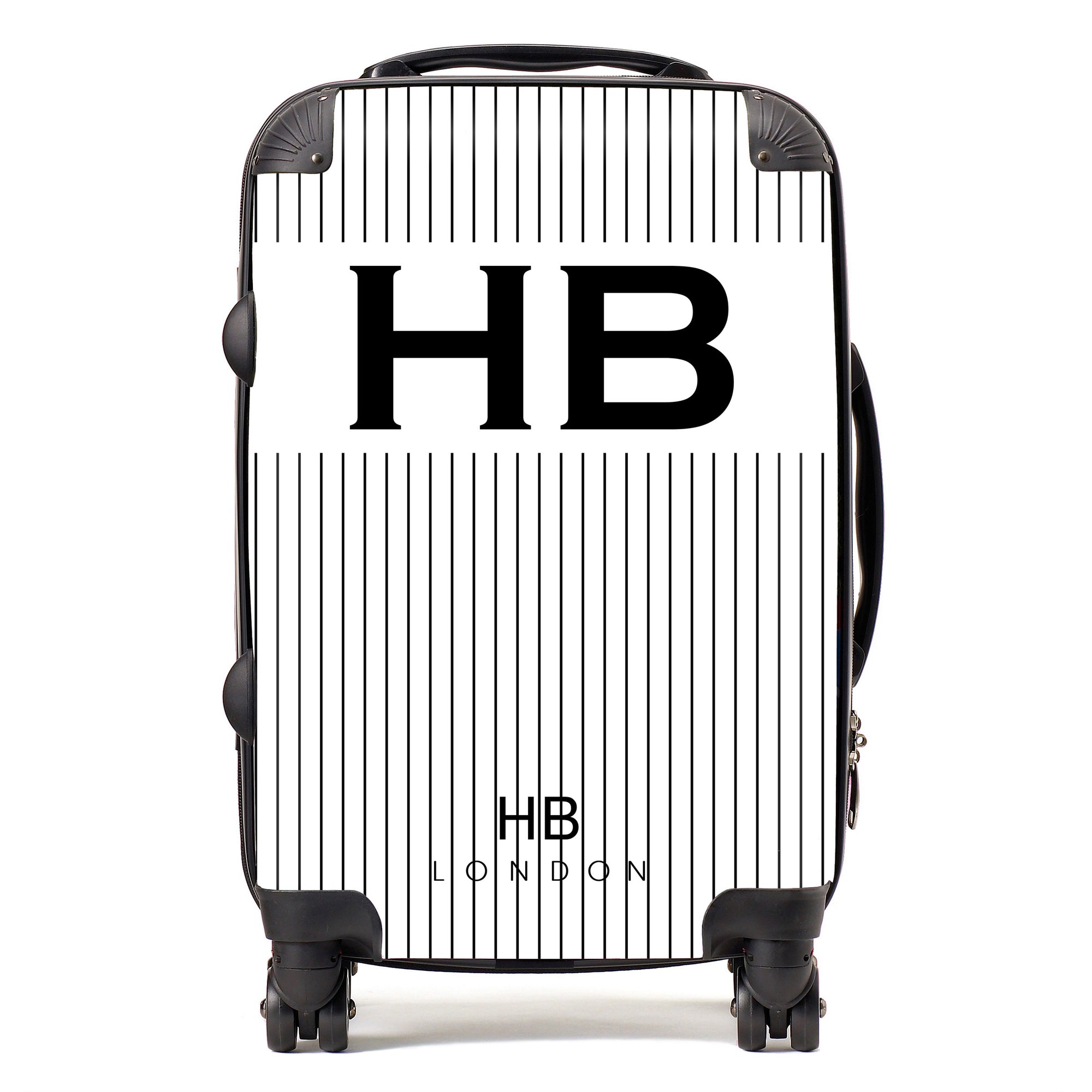 Personalised White Pinstripe Initial Suitcase - HB LONDON