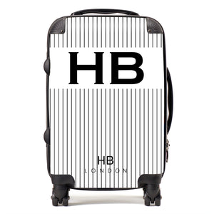 Personalised White Pinstripe Initial Suitcase - HB LONDON