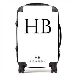 Personalised White with Black Classic Font Initial Suitcase - HB LONDON