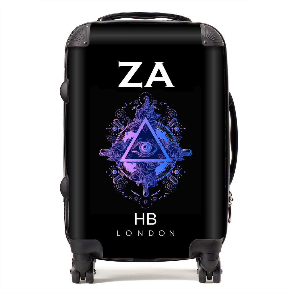 Personalised All Seeing Eye with White Font Initial Suitcase - HB LONDON