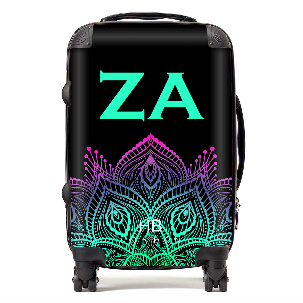 Personalised Neon Henna with Mint Font Initial Suitcase - HB LONDON