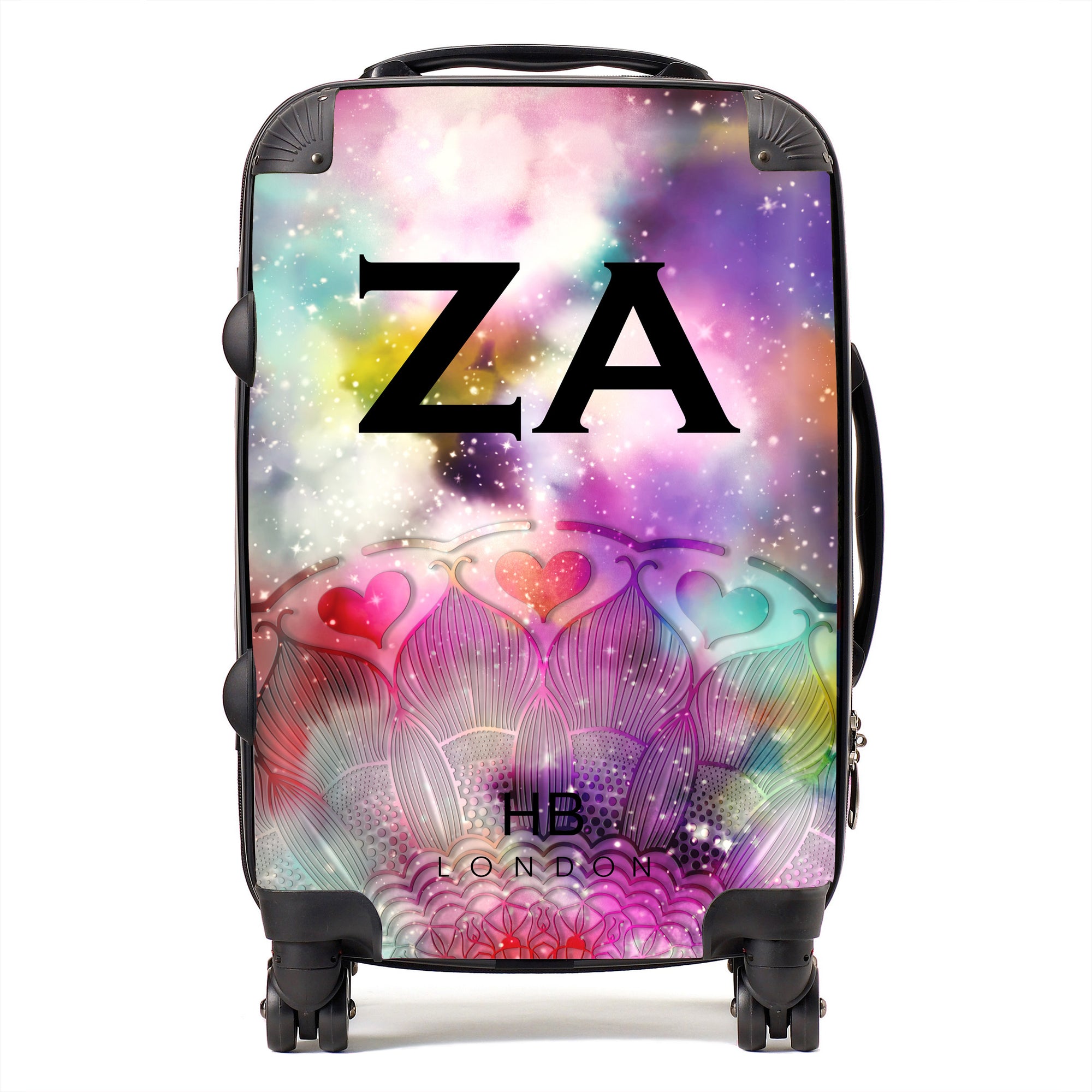 Personalised Galaxy Fantasy with Black Font Initial Suitcase - HB LONDON