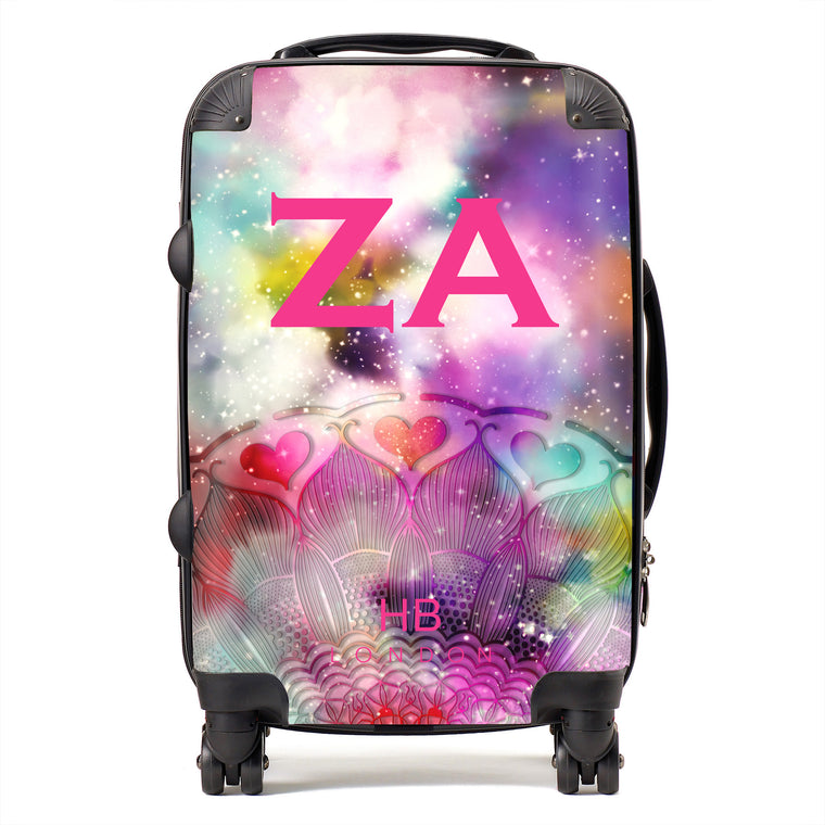 Personalised Galaxy Fantasy with Pink Font Initial Suitcase - HB LONDON