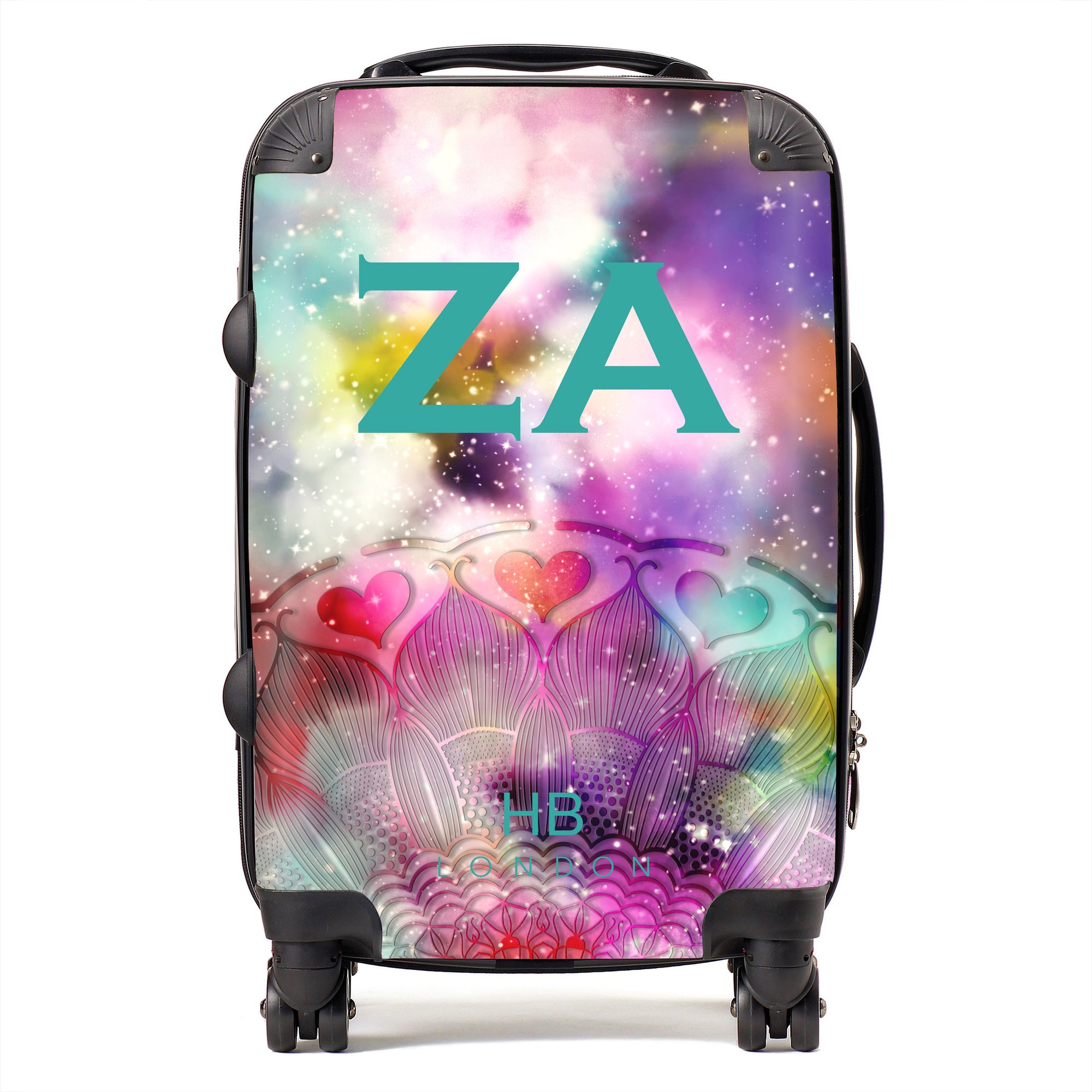 Personalised Galaxy Fantasy with Teal Font Initial Suitcase - HB LONDON