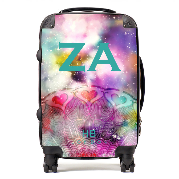 Personalised Galaxy Fantasy with Teal Font Initial Suitcase - HB LONDON