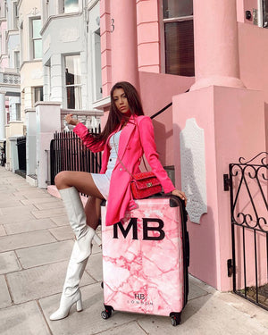 Personalised Pink Shattered Marble Initial Suitcase - HB LONDON