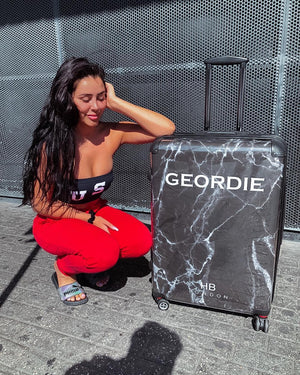 Personalised Black Marble with White Font Initial Suitcase - HB LONDON