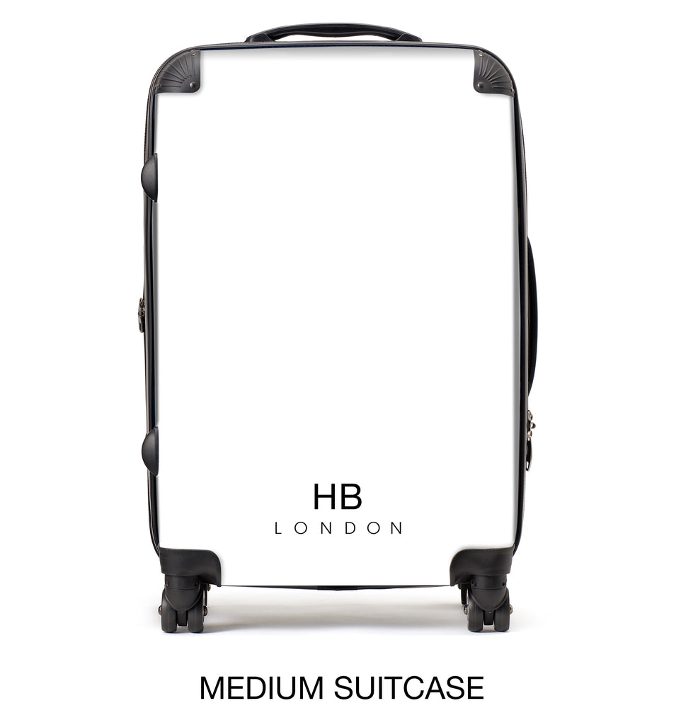 Personalised White with Black Classic Font Initial Suitcase - HB LONDON
