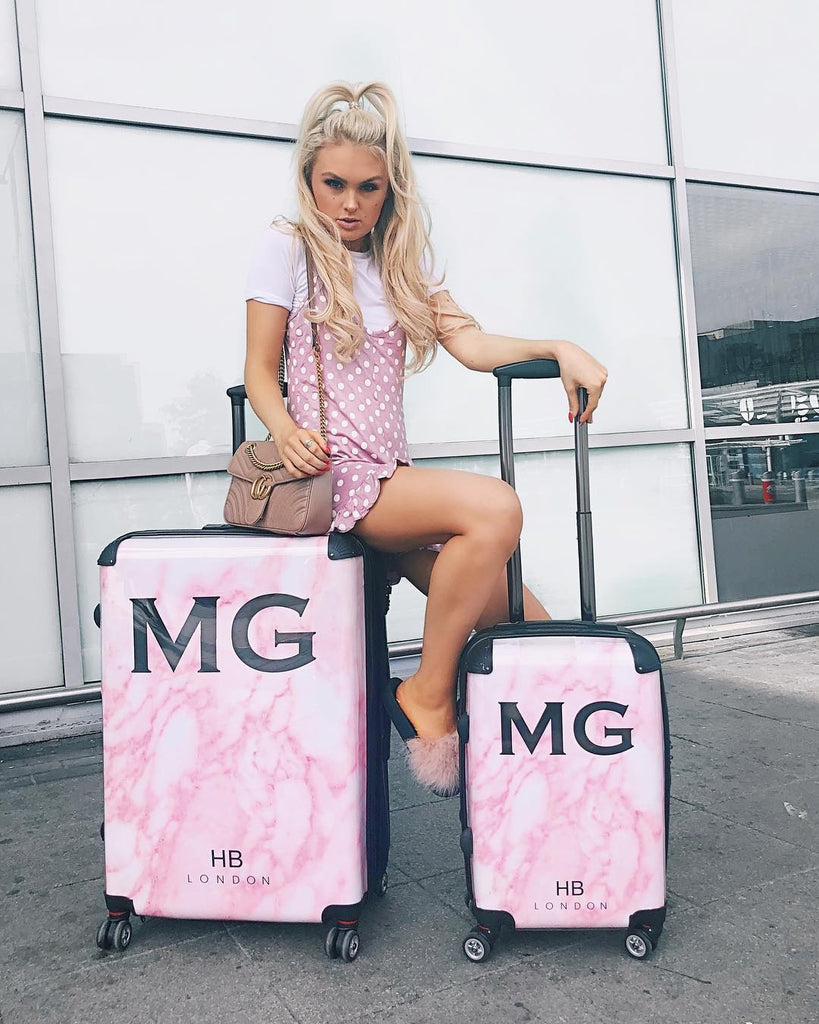 Personalised Pink Marble Initial Suitcase - HB LONDON