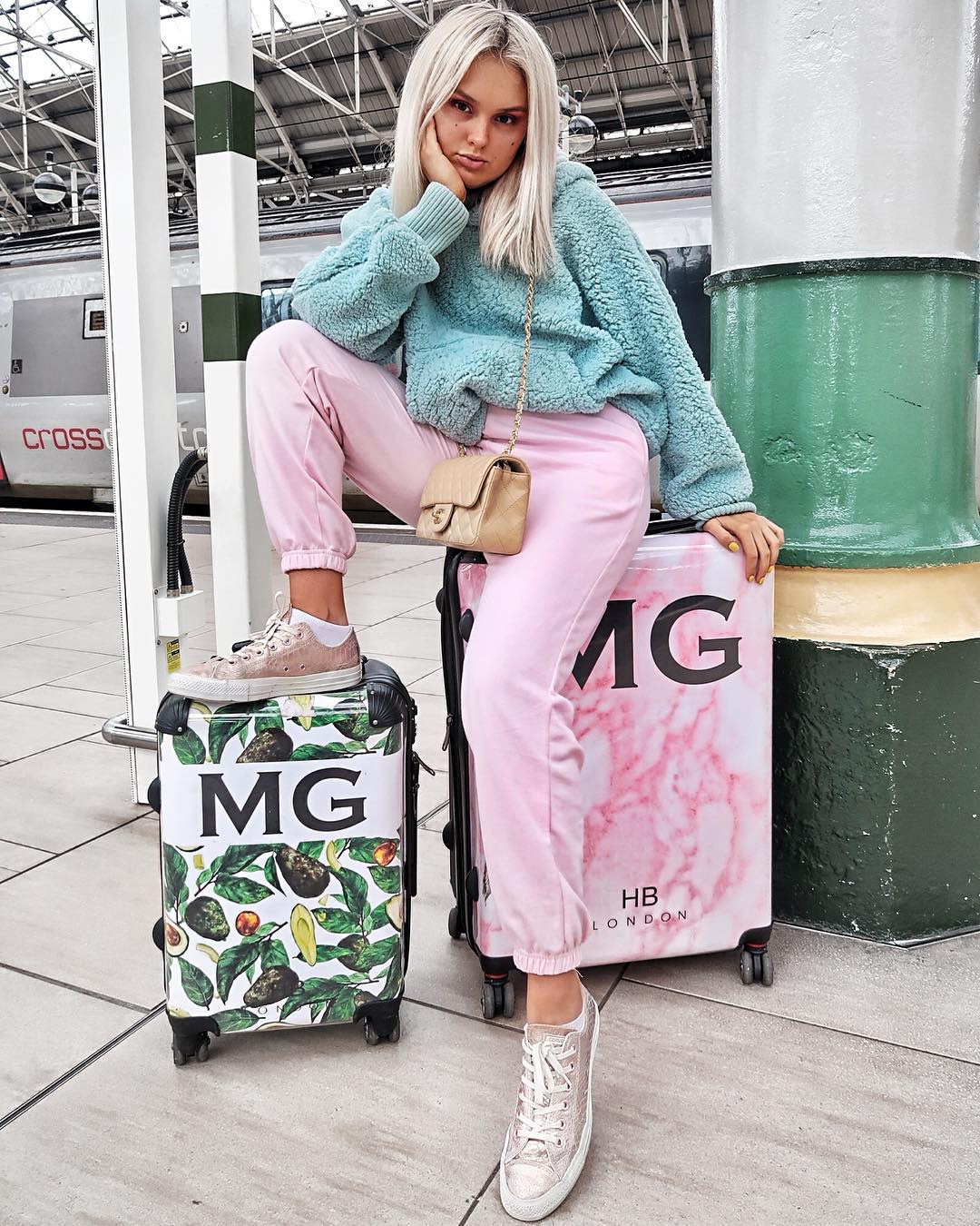 Personalised Pink Marble Initial Suitcase - HB LONDON