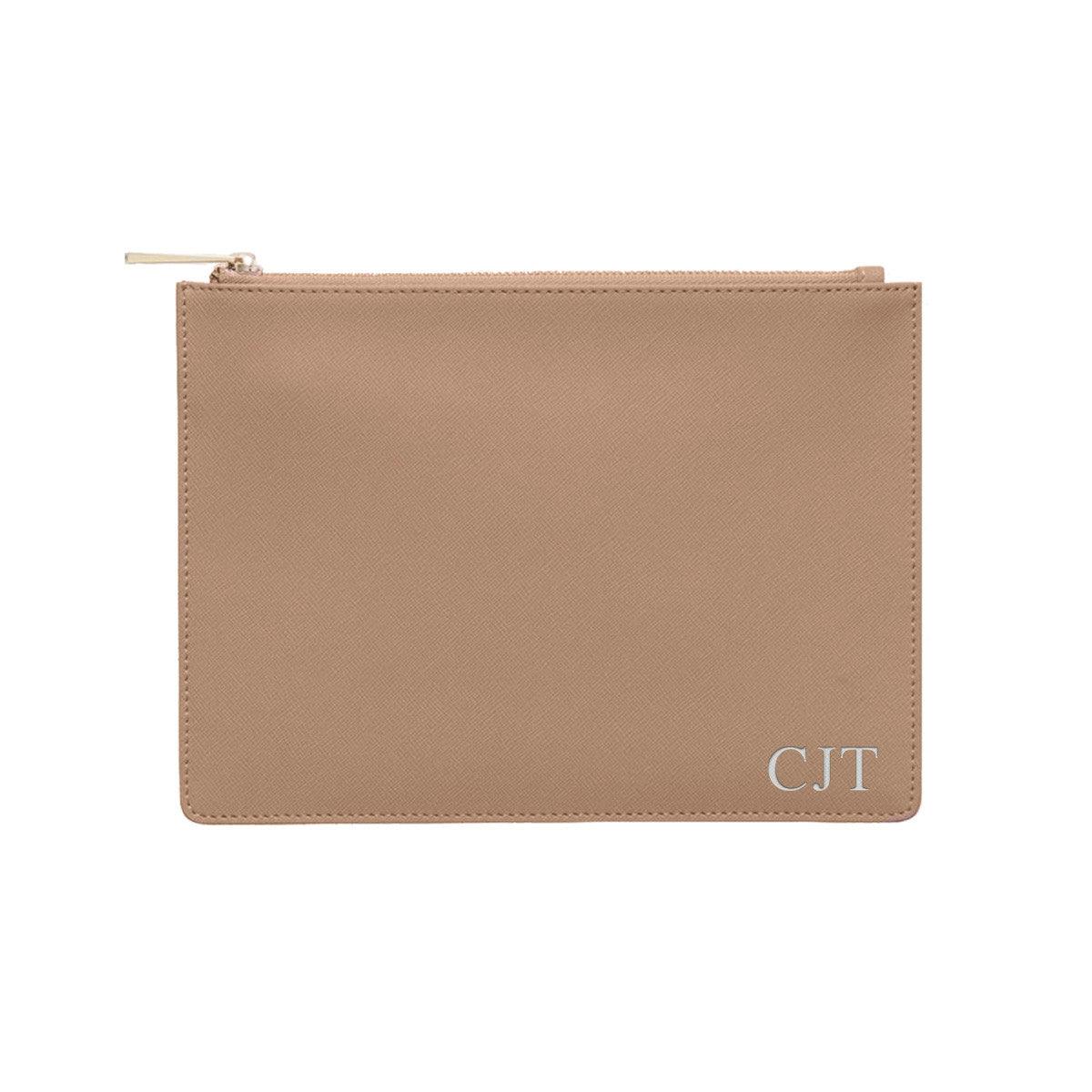 Nude Taupe Saffiano Leather Clutch | Pouch Bag - HB LONDON