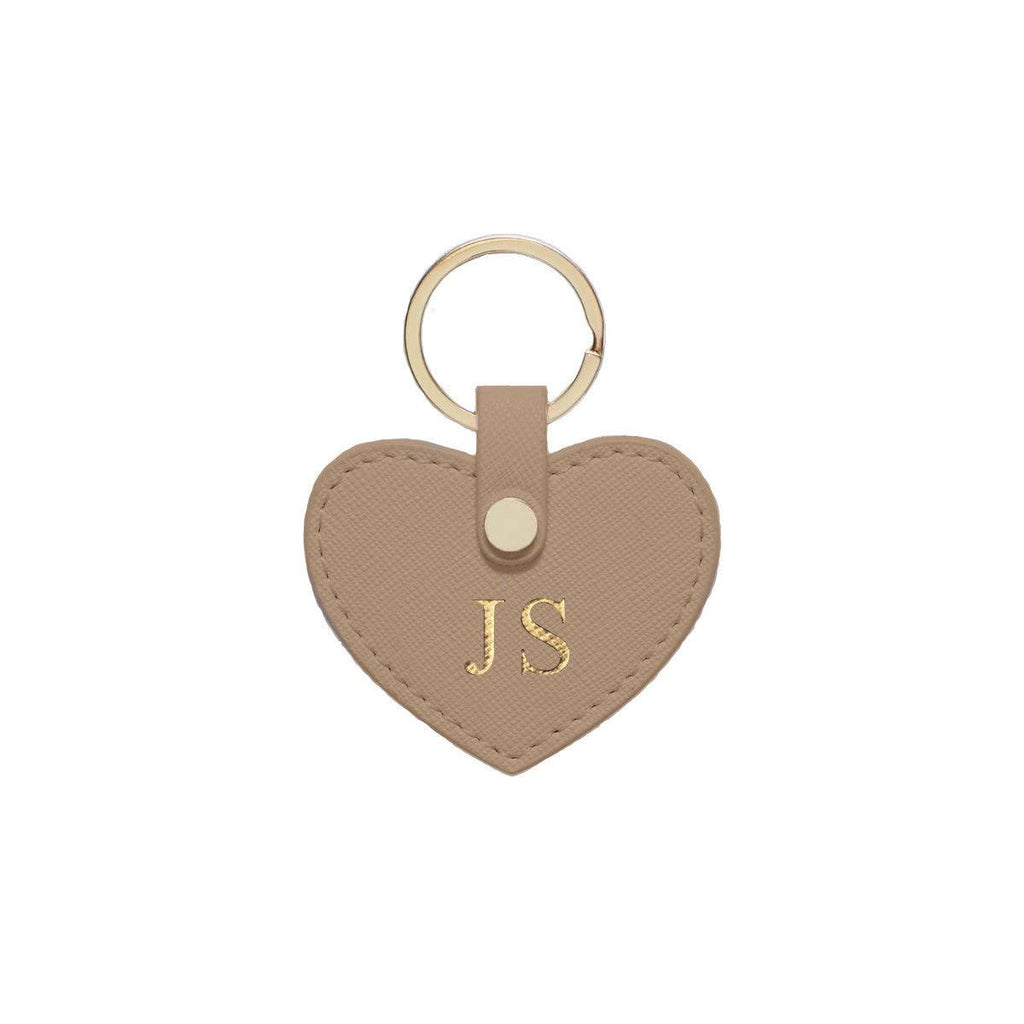 Nude Taupe Saffiano Leather Key Ring - HB LONDON