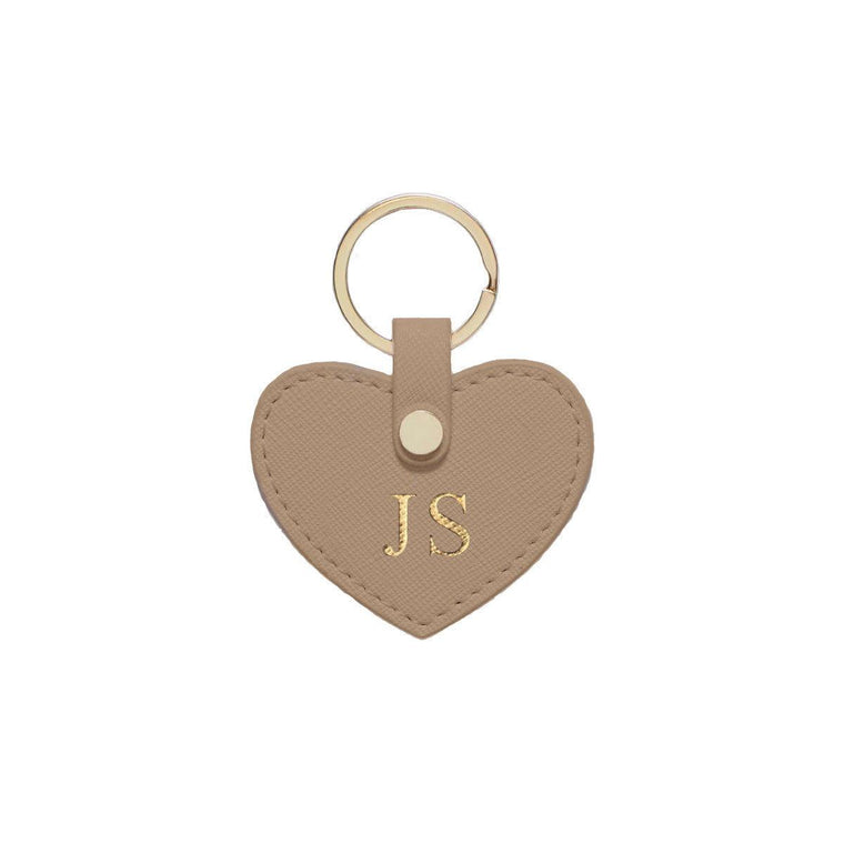 Nude Taupe Saffiano Leather Key Ring - HB LONDON