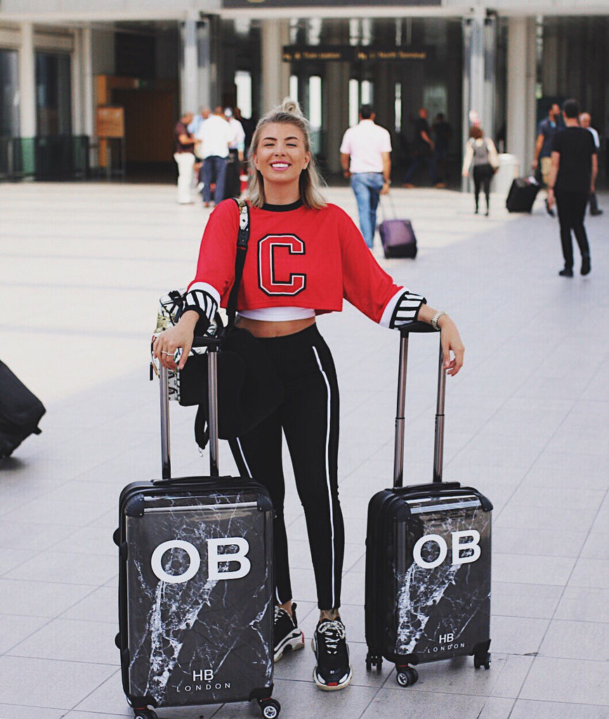 Personalised Black Cracked Marble Initial Suitcase - HB LONDON