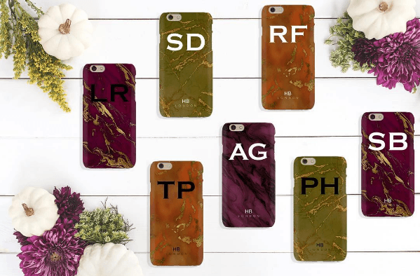 Personalised Amber and Gold Marble with White Font Initial Phone Case - HB LONDON