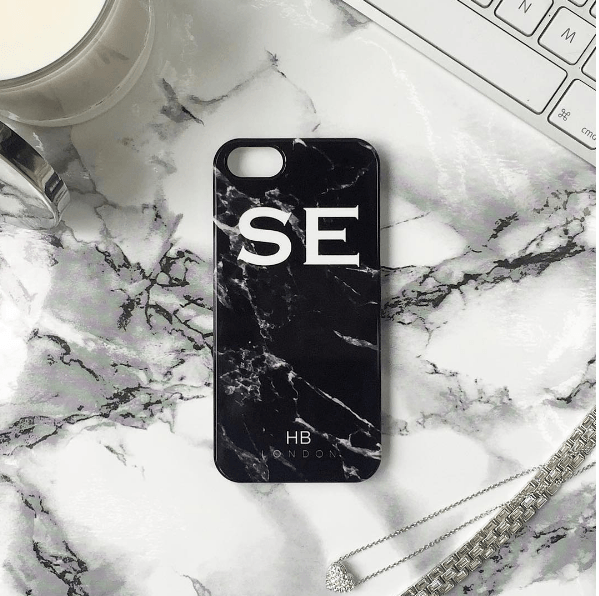 Personalised Black Marble Initial Phone Case - HB LONDON