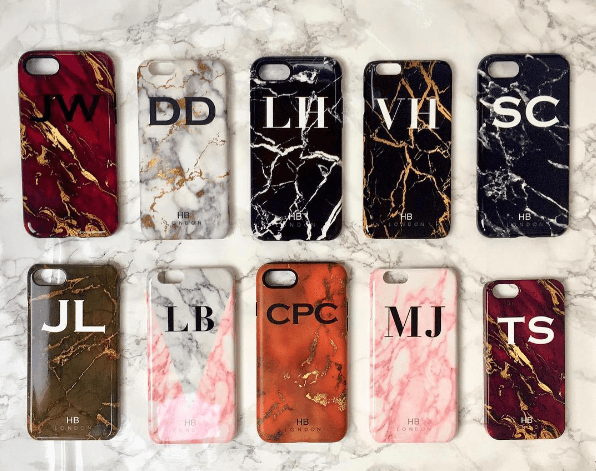 Personalised Black and Gold Marble Initial Phone Case - HB LONDON