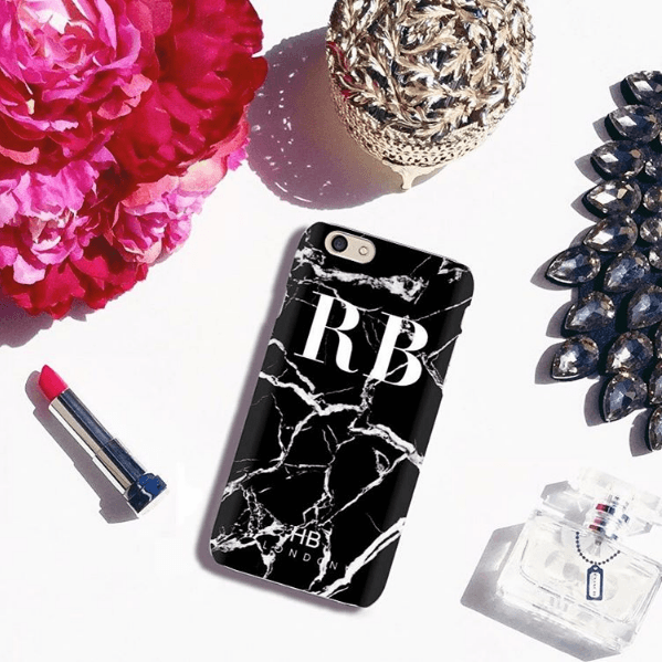 Personalised Black and White Marble Initial Phone Case - HB LONDON