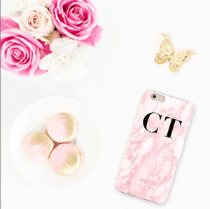 Personalised Pink Marble Initial Phone Case - HB LONDON