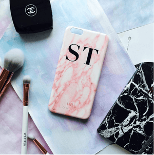 Personalised Pink Marble Initial Phone Case - HB LONDON