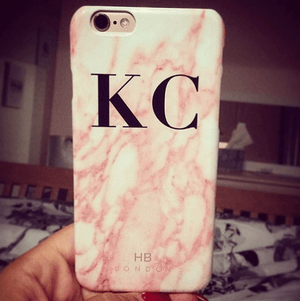 Personalised Pink Marble Initial Phone Case - HB LONDON